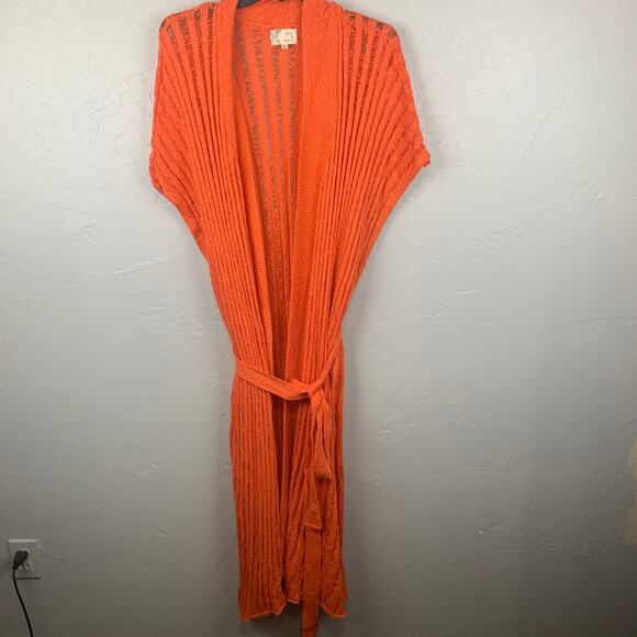 Oli & Hali Maxi Cardigan Womens Extra Large Orange Knitted Belted Lagenlook - Picture 1 of 5